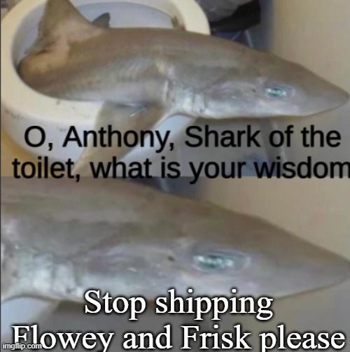 Anthony, Shark of the Toilet | Stop shipping Flowey and Frisk please | image tagged in anthony shark of the toilet | made w/ Imgflip meme maker