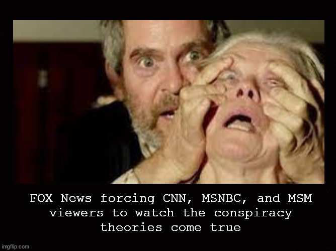 watch the conspiracy theories come true |  FOX News forcing CNN, MSNBC, and MSM
viewers to watch the conspiracy
theories come true | image tagged in left wing media bias,fox news | made w/ Imgflip meme maker