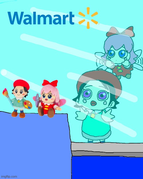 Adeleine and Ribbon in Walmart | image tagged in adeleine,ribbon,walmart,cute,fanart,plush | made w/ Imgflip meme maker