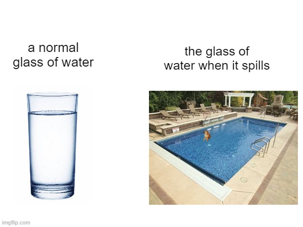 Nobody: My brain | a normal glass of water; the glass of water when it spills | image tagged in idk | made w/ Imgflip meme maker