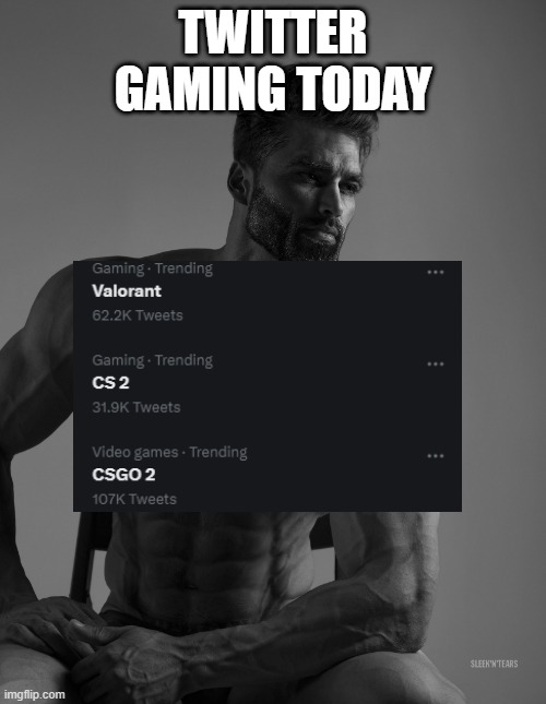 gaming dilemma | TWITTER GAMING TODAY | image tagged in giga chad | made w/ Imgflip meme maker