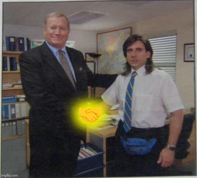 the office handshake | ? | image tagged in the office handshake | made w/ Imgflip meme maker