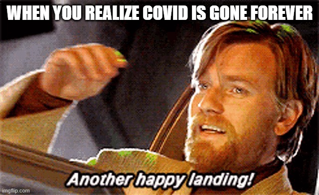 WHEN YOU REALIZE COVID IS GONE FOREVER | image tagged in starwars,another happy landing | made w/ Imgflip meme maker