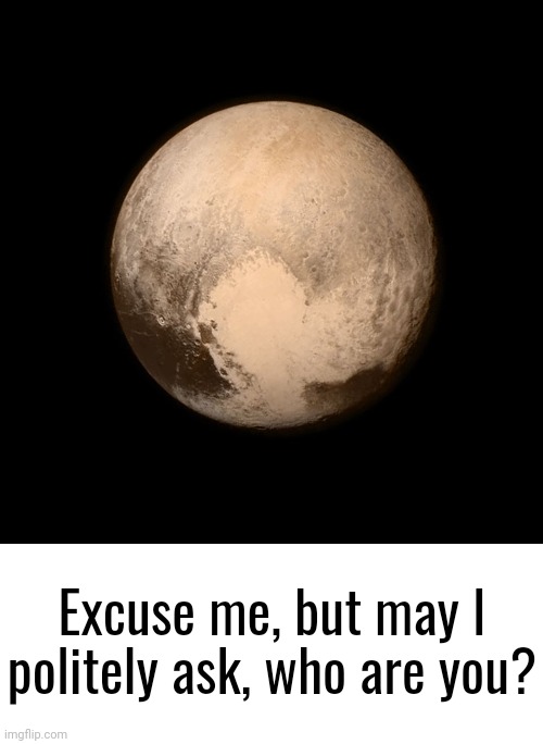 Excuse me, but may I politely ask, who are you? | image tagged in pluto,blank white template | made w/ Imgflip meme maker
