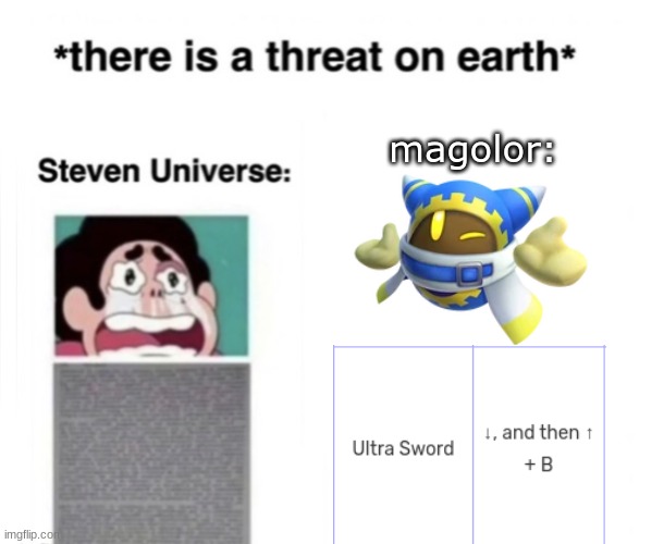 *There is a threat on earth* | magolor: | image tagged in there is a threat on earth | made w/ Imgflip meme maker