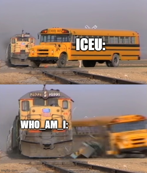 Wow | ICEU:; WHO_AM_I: | image tagged in a train hitting a school bus | made w/ Imgflip meme maker