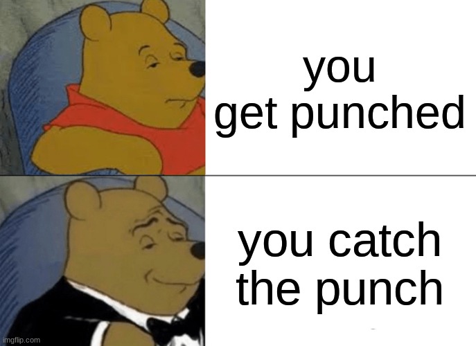 Tuxedo Winnie The Pooh Meme | you get punched; you catch the punch | image tagged in memes,tuxedo winnie the pooh | made w/ Imgflip meme maker