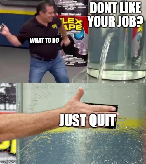 jobs be like | DONT LIKE YOUR JOB? WHAT TO DO; JUST QUIT | image tagged in flex tape | made w/ Imgflip meme maker