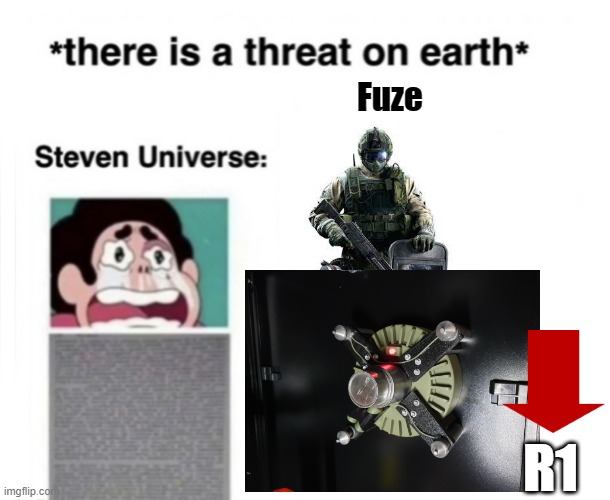 cluster charge go TOONK TOONK TOONK | Fuze; R1 | image tagged in there is a threat on earth,rainbow six - fuze the hostage,rainbow six siege,memes,gaming | made w/ Imgflip meme maker
