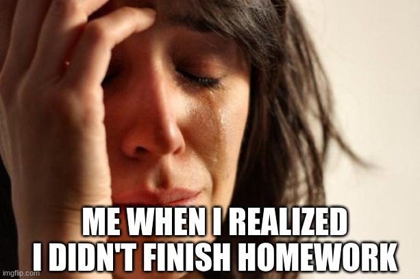 First World Problems | ME WHEN I REALIZED I DIDN'T FINISH HOMEWORK | image tagged in memes,first world problems | made w/ Imgflip meme maker
