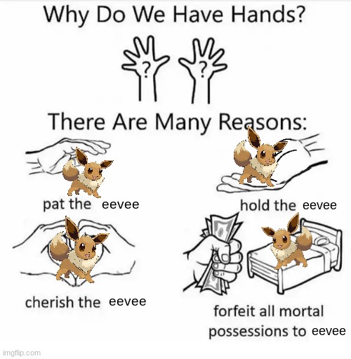 the reason why we have hands | eevee; eevee; eevee; eevee | image tagged in why do we have hands all blank | made w/ Imgflip meme maker