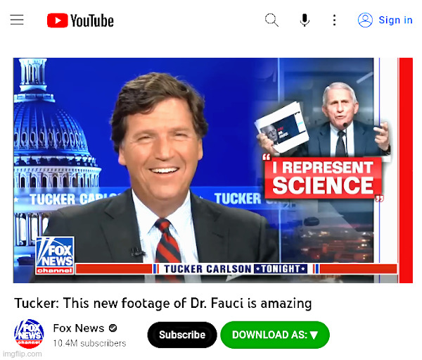 Tucker: This new footage of Dr. Fauci is amazing | image tagged in tucker carlson,fauci,i'm from the government and i'm here to help | made w/ Imgflip meme maker