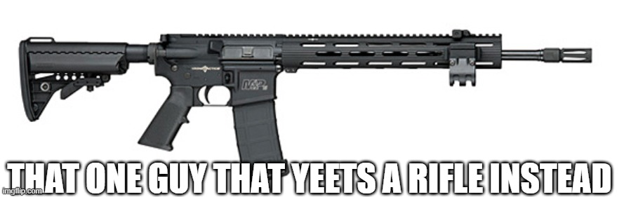 S&W Assault Rifle | THAT ONE GUY THAT YEETS A RIFLE INSTEAD | image tagged in s w assault rifle | made w/ Imgflip meme maker