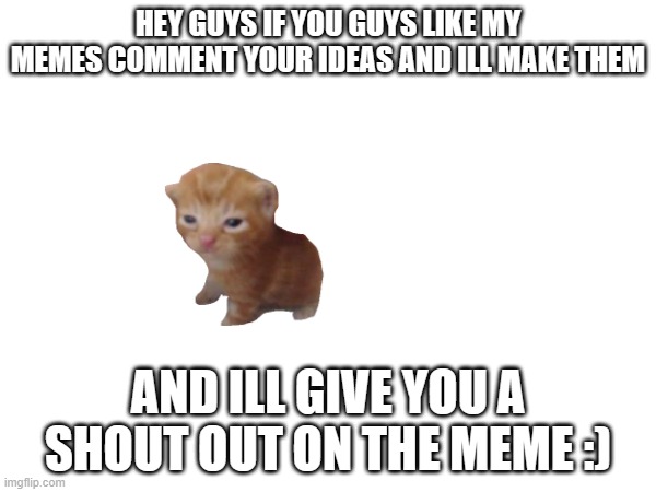 shout outs!! | HEY GUYS IF YOU GUYS LIKE MY MEMES COMMENT YOUR IDEAS AND ILL MAKE THEM; AND ILL GIVE YOU A SHOUT OUT ON THE MEME :) | image tagged in memes | made w/ Imgflip meme maker