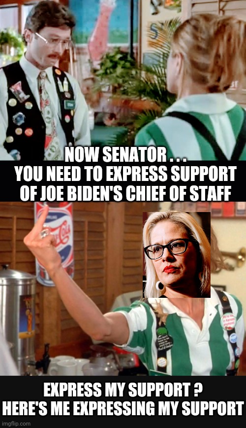 Kristen Don't Like Joe | NOW SENATOR . . .
YOU NEED TO EXPRESS SUPPORT OF JOE BIDEN'S CHIEF OF STAFF; EXPRESS MY SUPPORT ?
HERE'S ME EXPRESSING MY SUPPORT | image tagged in democrats,senate,liberals,leftists,admin | made w/ Imgflip meme maker