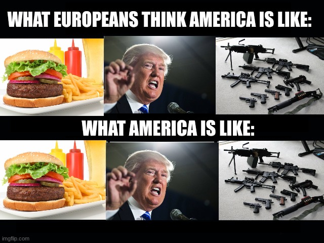 What my friends think I do | WHAT EUROPEANS THINK AMERICA IS LIKE:; WHAT AMERICA IS LIKE: | image tagged in what my friends think i do | made w/ Imgflip meme maker