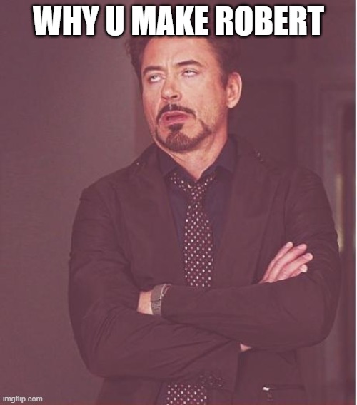 Face You Make Robert Downey Jr Meme | WHY U MAKE ROBERT | image tagged in memes,face you make robert downey jr,why,the face you make,robert downey jr | made w/ Imgflip meme maker
