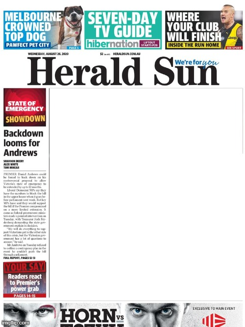 Blank Australian Herald Sun Newspaper JPP Blank Meme Template