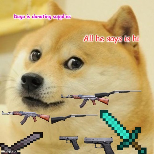 Doge Meme | Doge is donating supplies; All he says is hi | image tagged in memes,doge | made w/ Imgflip meme maker