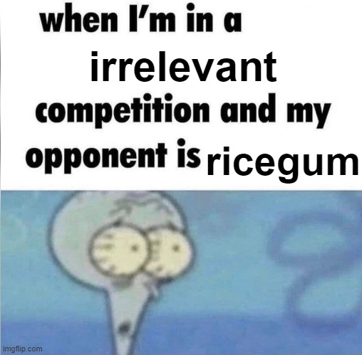 you probably forgot ricegum existed | irrelevant; ricegum | image tagged in whe i'm in a competition and my opponent is | made w/ Imgflip meme maker