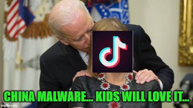 Creepy Joe Biden | CHINA MALWARE... KIDS WILL LOVE IT... | image tagged in creepy joe biden | made w/ Imgflip meme maker