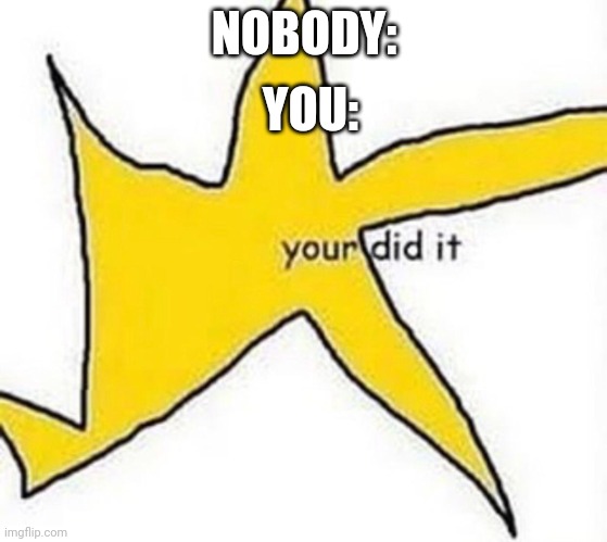Your did it (worst quality) | NOBODY: YOU: | image tagged in your did it worst quality | made w/ Imgflip meme maker