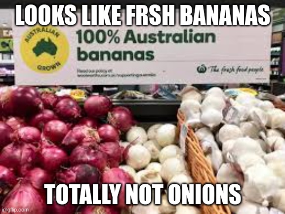 Definetely australian Bananas | LOOKS LIKE FRSH BANANAS; TOTALLY NOT ONIONS | image tagged in you had one job | made w/ Imgflip meme maker