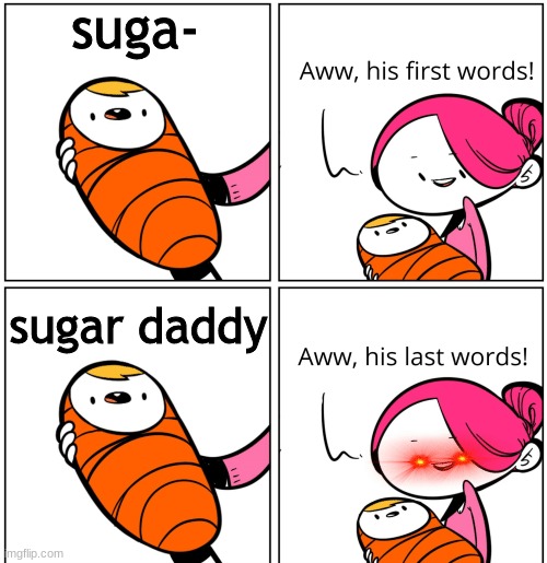 Aww, His Last Words | suga-; sugar daddy | image tagged in aww his last words | made w/ Imgflip meme maker