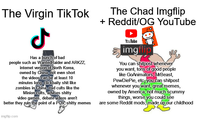 The Virgin Tiktok Vs The Chad Youtubeimgflipreddit Imgflip 