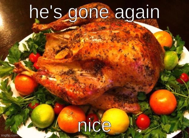 el bozo | he's gone again; nice | image tagged in roasted turkey,we win again | made w/ Imgflip meme maker