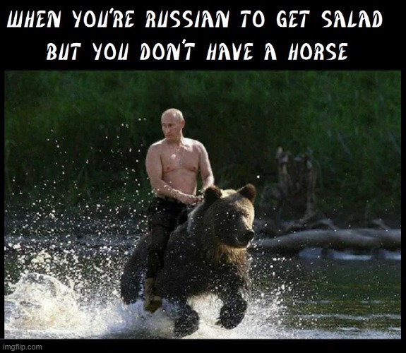 You can tell he's hungry, He forgot dressing... | image tagged in vince vance,bears,vladimir putin,no shirt,memes,russians | made w/ Imgflip meme maker