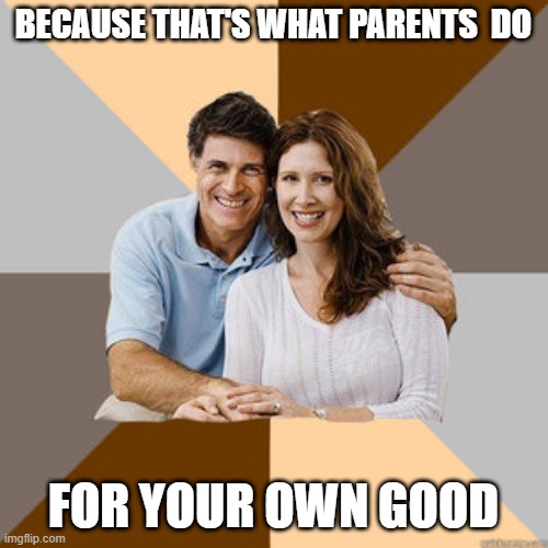 Scumbag Parents | BECAUSE THAT'S WHAT PARENTS  DO FOR YOUR OWN GOOD | image tagged in scumbag parents | made w/ Imgflip meme maker