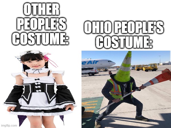 bruh | OTHER PEOPLE'S COSTUME:; OHIO PEOPLE'S COSTUME: | image tagged in memes,funny,r/bossfight | made w/ Imgflip meme maker