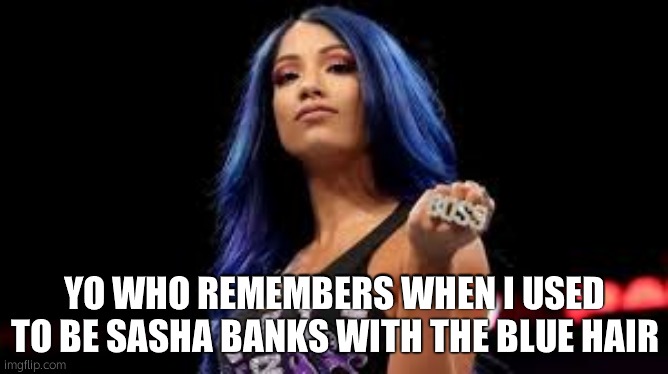 Heel Sasha | YO WHO REMEMBERS WHEN I USED TO BE SASHA BANKS WITH THE BLUE HAIR | image tagged in sasha banks | made w/ Imgflip meme maker