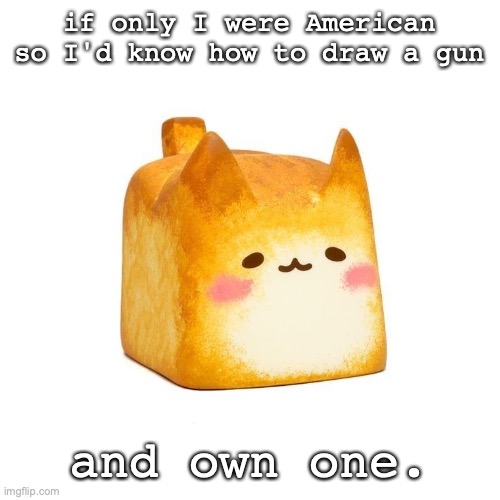 I want a gun. | if only I were American so I'd know how to draw a gun; and own one. | image tagged in catbread | made w/ Imgflip meme maker