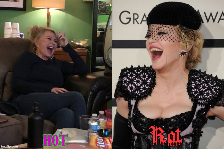 HOT; Rot | image tagged in roseanne barr,madonna the witch | made w/ Imgflip meme maker