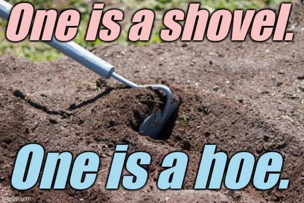 garden hoe | One is a shovel. One is a hoe. | image tagged in garden hoe | made w/ Imgflip meme maker