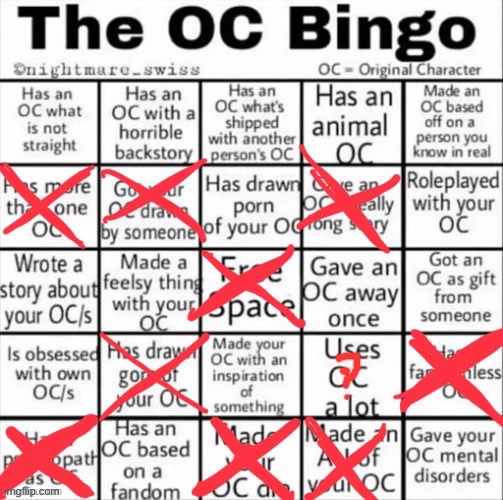 OC Bingo | image tagged in oc bingo | made w/ Imgflip meme maker