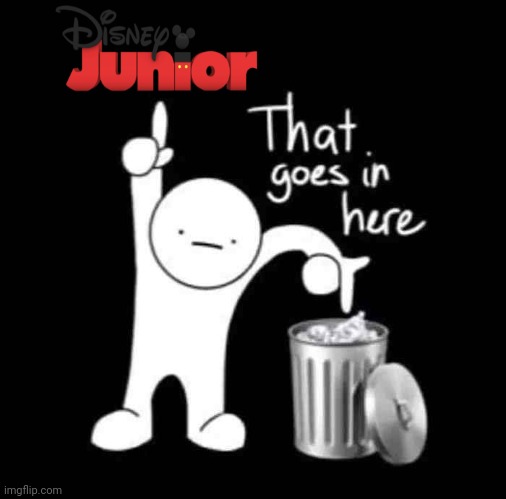 It's trash because it has rubbish shows, especially lion gu@rd | image tagged in that goes in here,disney junior,us-president-joe-biden | made w/ Imgflip meme maker