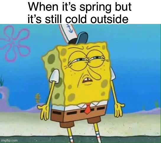 confused spongebob | When it’s spring but it’s still cold outside | image tagged in confused,memes,funny,memenade | made w/ Imgflip meme maker