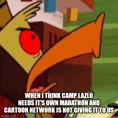 Camp lazlo's Edwards why!! | WHEN I THINK CAMP LAZLO NEEDS IT'S OWN MARATHON AND CARTOON NETWORK IS NOT GIVING IT TO US | image tagged in whhhyyy | made w/ Imgflip meme maker