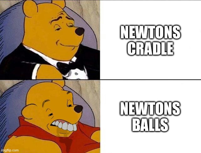 Tuxedo Winnie the Pooh grossed reverse | NEWTONS CRADLE; NEWTONS BALLS | image tagged in tuxedo winnie the pooh grossed reverse | made w/ Imgflip meme maker