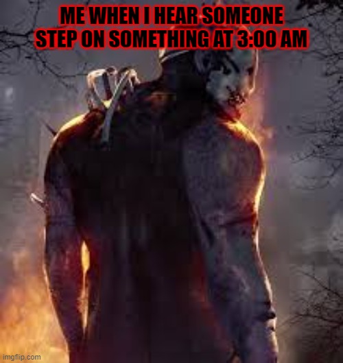 me hearing the noise | ME WHEN I HEAR SOMEONE STEP ON SOMETHING AT 3:00 AM | image tagged in funny,so true,meme,dbd | made w/ Imgflip meme maker