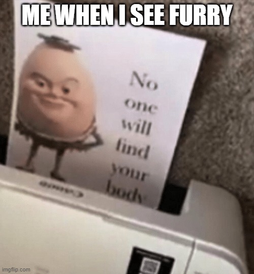 they never will | ME WHEN I SEE FURRY | image tagged in no one will find your body | made w/ Imgflip meme maker