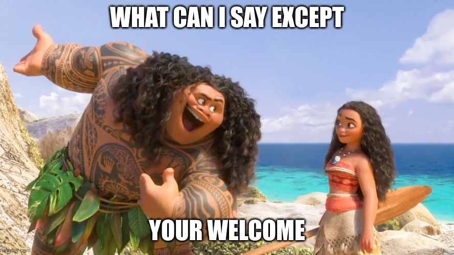 Maui, you are welcome | WHAT CAN I SAY EXCEPT YOUR WELCOME | image tagged in maui you are welcome | made w/ Imgflip meme maker