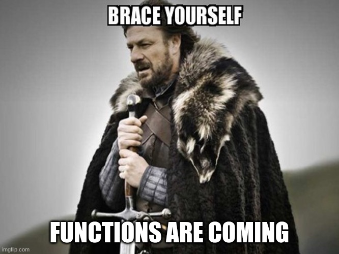 Brace yourself  | FUNCTIONS ARE COMING | image tagged in brace yourself | made w/ Imgflip meme maker