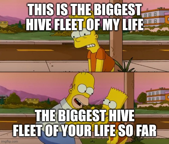 Simpsons so far | THIS IS THE BIGGEST HIVE FLEET OF MY LIFE; THE BIGGEST HIVE FLEET OF YOUR LIFE SO FAR | image tagged in simpsons so far | made w/ Imgflip meme maker