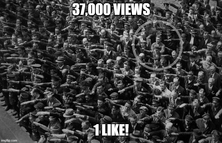 view-like ratio | 37,000 VIEWS; 1 LIKE! | image tagged in views,the view | made w/ Imgflip meme maker