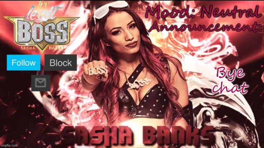 Sasha Banks V3 | Neutral; Bye chat | image tagged in sasha banks v3 | made w/ Imgflip meme maker