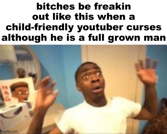 bitches be freakin out like this when a child-friendly youtuber curses although he is a full grown man | made w/ Imgflip meme maker